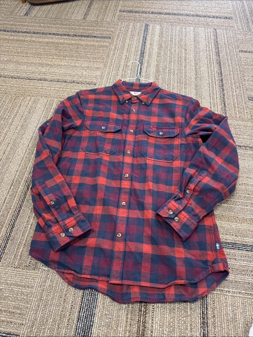 Men's Red and Navy Plaid Button-Up Shirt
